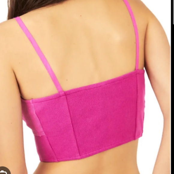 Have My Heart Tank by Free People Lace button Crop Corset Top Pink Large L - Picture 5 of 13
